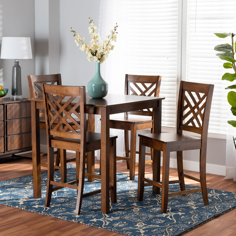 Caron Pub Set Modern and Contemporary Dark Brown Finished Wood 5-Piece