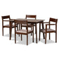 Helene Dining Set Mid-Century Modern 5-Piece Warm Grey Fabric Dark Brown Finished Wood