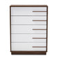 Mette Mid-Century Modern 5-Drawer Wood Chest in Two-Tone White and Walnut, Stylish Storage for Bedroom or Living Room