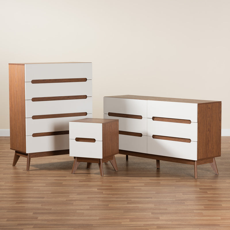 Calypso Mid-Century Modern 3-Piece Storage Set in Two-Tone White and Walnut Finished Wood for Stylish Organization and Décor