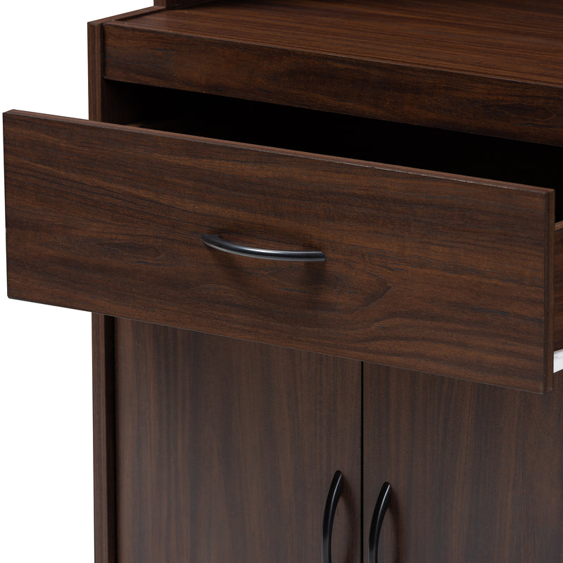 Laurana Kitchen Cabinet Modern and Contemporary Dark Walnut Finish with Hutch