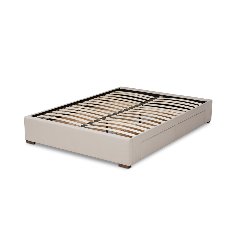 Leni Platform Storage Bed Frame - Modern and Contemporary Beige Fabric Upholstered 4-Drawer Design