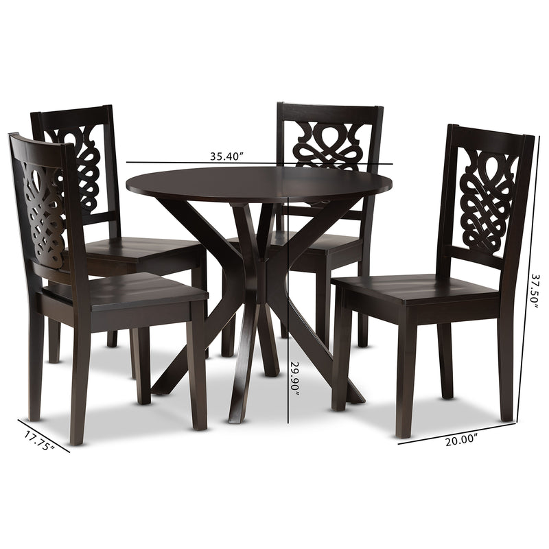 Liese Dining Set Modern and Contemporary Transitional Dark Brown Finished Wood 5-Piece