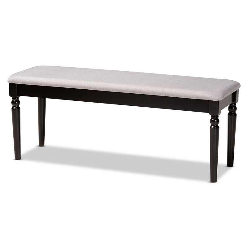 Giovanni Dining Bench Modern and Contemporary Grey Fabric Upholstered with Dark Brown Finished Wood