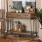 Kellyn Console Table - Vintage Rustic Industrial Design with Oak Brown Wood and Black Metal, Featuring 3 Drawers for Storage and Style