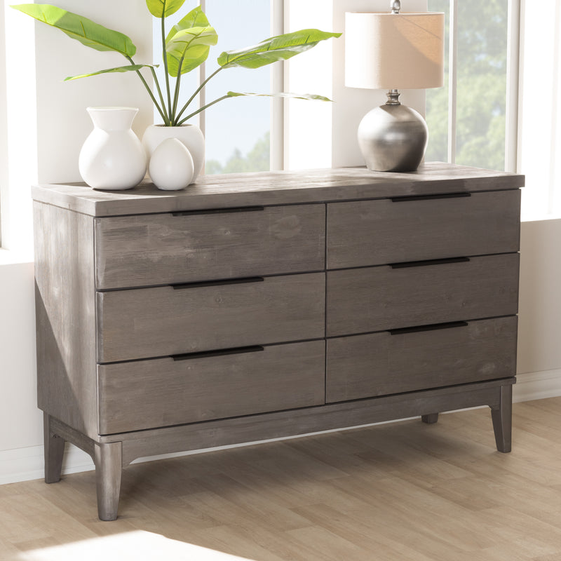 Nash Rustic Platinum Dresser 6-Drawer Wooden Storage Solution for Bedroom Organization and Style