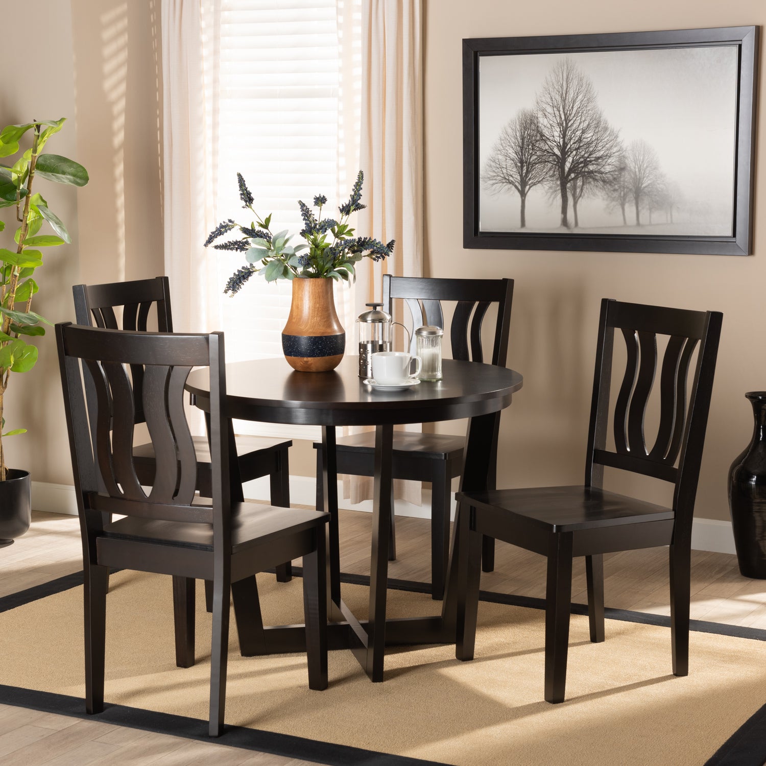 Elodia Dining Set Modern Contemporary Transitional Dark Brown Finished Wood 5-Piece