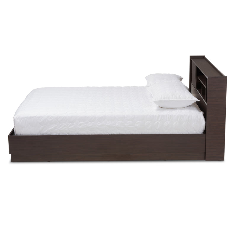 Larsine Queen Size Platform Storage Bed in Modern Brown Finish with Ample Under-Bed Storage