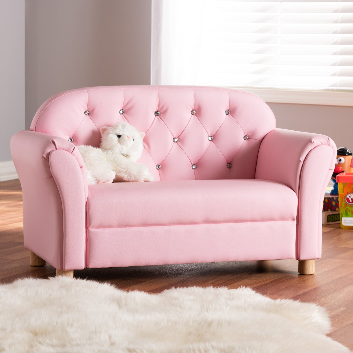 Gemma Kids Loveseat Modern Pink Faux Leather 2-Seater Sofa for Children