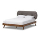 Penelope Platform Bed - Mid-Century Modern Solid Walnut Wood with Grey Fabric Upholstery