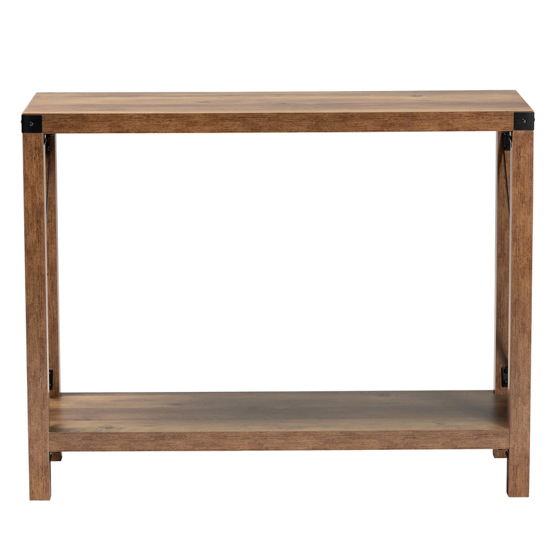 Rumi Modern Farmhouse Console Table Natural Brown Wood with Black Metal Accents for Stylish Entryway or Living Room Decor