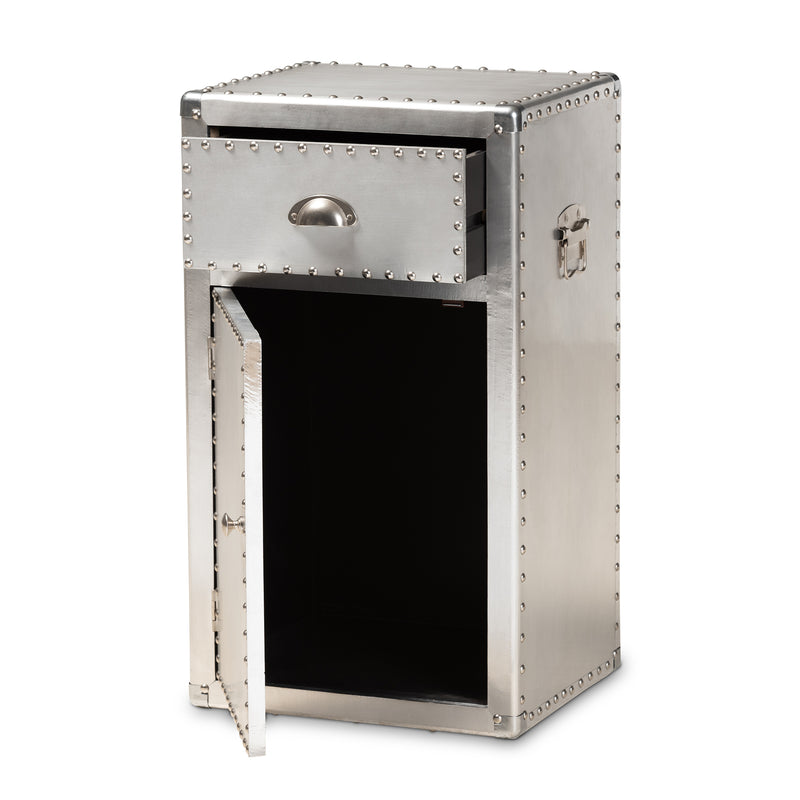 Serge Accent Storage Cabinet French Industrial Silver Metal 1-Door Design for Stylish Home Organization