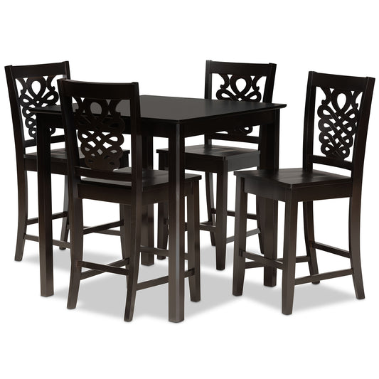 Gervais Pub Set Modern and Contemporary Transitional Dark Brown Finished Wood 5-Piece