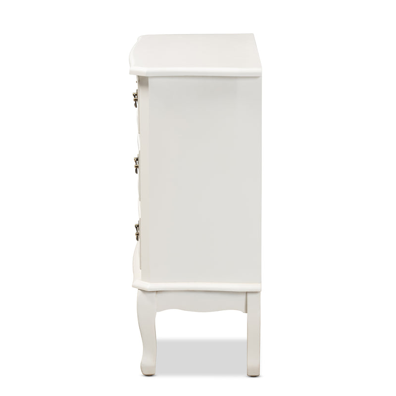 Gabrielle 3-Drawer Wood Storage Cabinet in French Country Style with White Finish for Elegant Home Organization