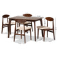 Daria Dining Set Mid-Century Modern 5-Piece Cream Fabric and Dark Brown Wood Furniture for Stylish Dining Rooms