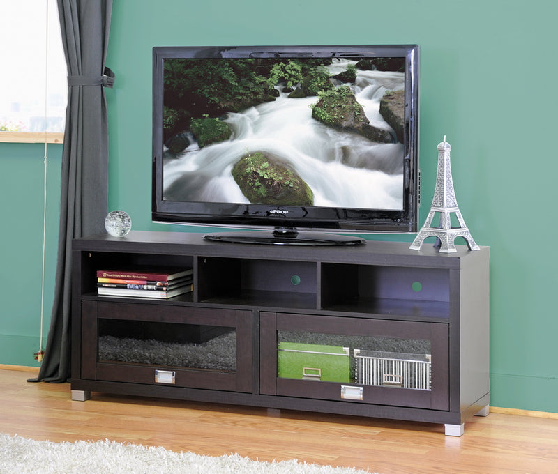 Swindon Modern TV Stand with Glass Doors and Storage Shelves for Living Room Entertainment Center