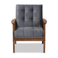 Asta Armchair Mid-Century Modern Grey Velvet Fabric Upholstered Walnut Finished Wood