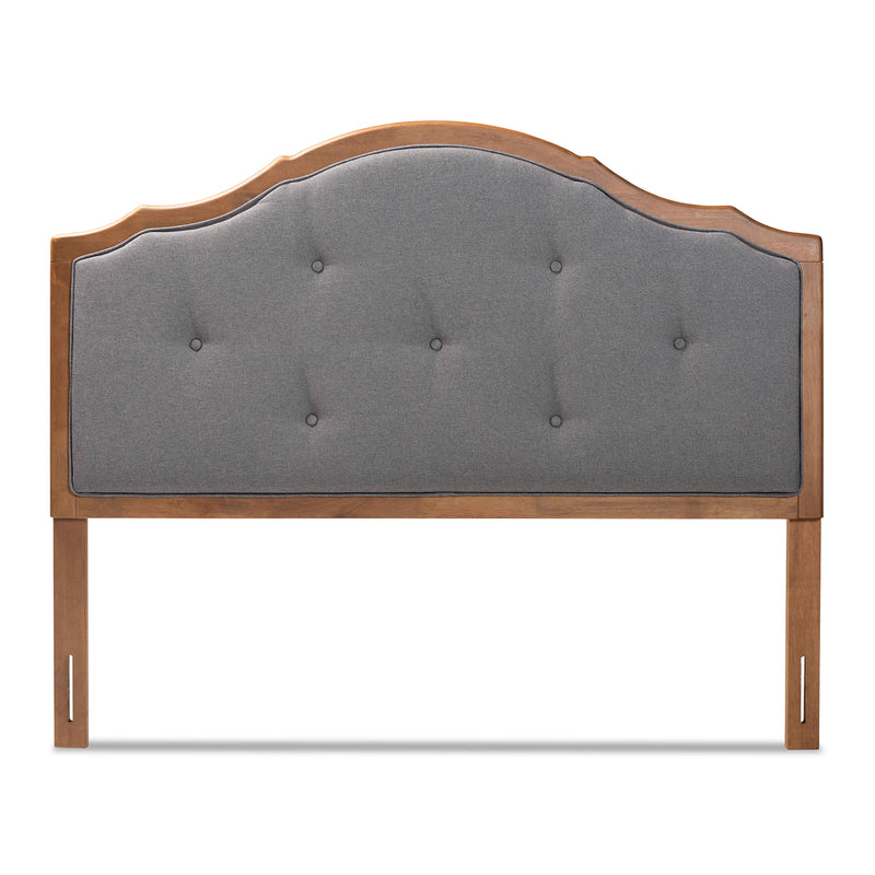 Gala Queen Size Arched Headboard Vintage Classic Dark Grey Fabric Upholstered with Walnut Brown Finished Wood