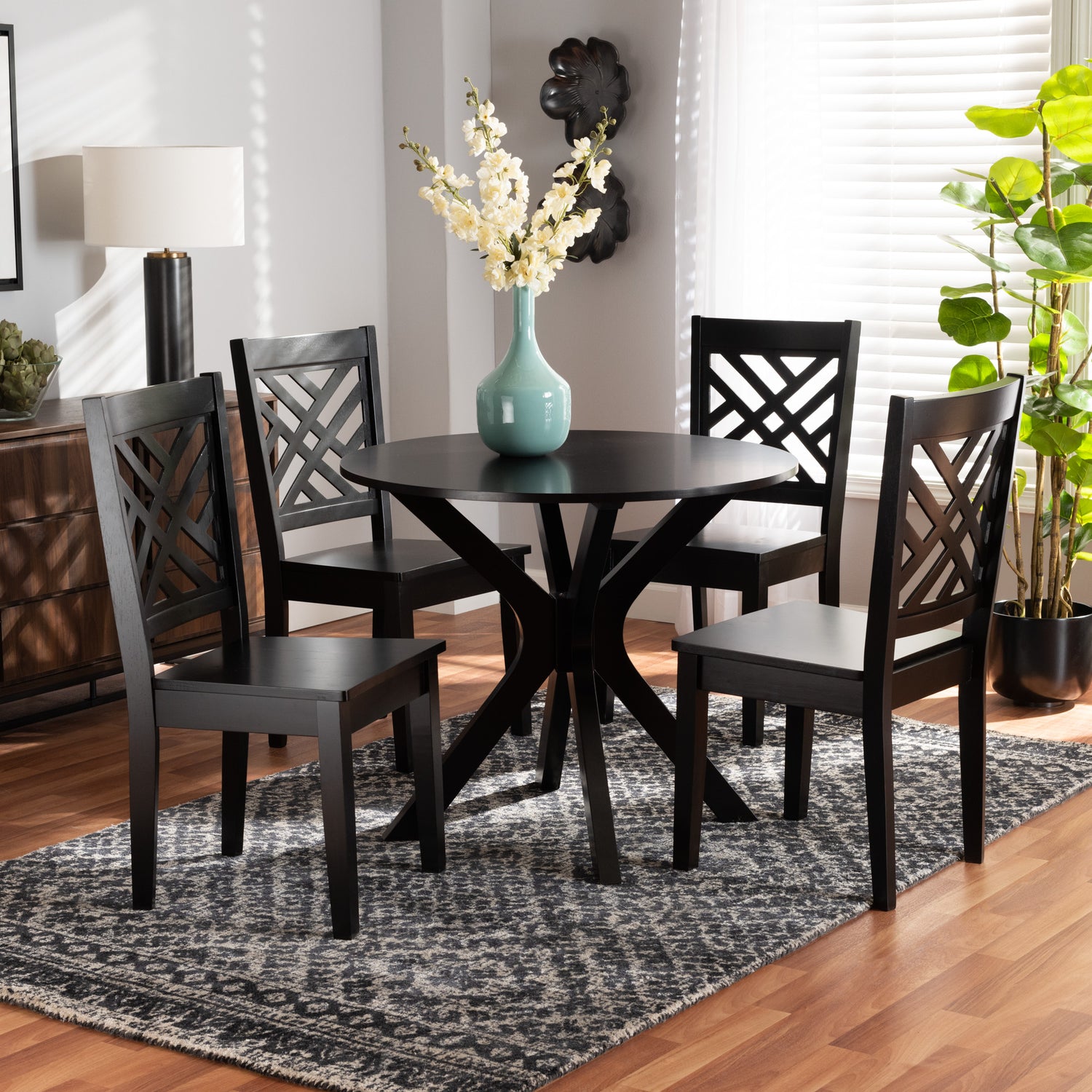 Ela Modern Contemporary Dining Set 5-Piece Dark Brown Finished Wood Furniture for Stylish Dining Rooms