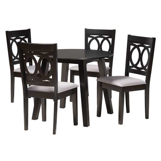 Louisa Dining Set Modern Grey Fabric and Dark Brown Finished Wood 5-Piece Dining Room Furniture for Stylish Home Decor