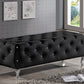 Stella Bench Crystal Tufted Black Leather Modern