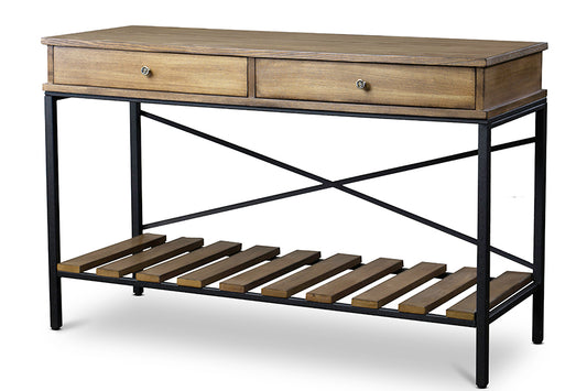 Newcastle Console Table Wood and Metal Criss-Cross Design for Entryway or Living Room Furniture