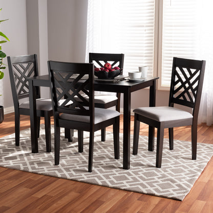 Caron Dining Set Modern and Contemporary Gray Fabric Upholstered Espresso Brown Finished Wood 5-Piece