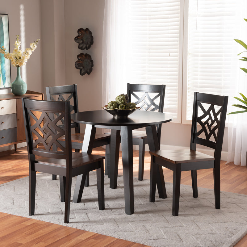 Rava Dining Set Modern and Contemporary Dark Brown Finished Wood 5-Piece