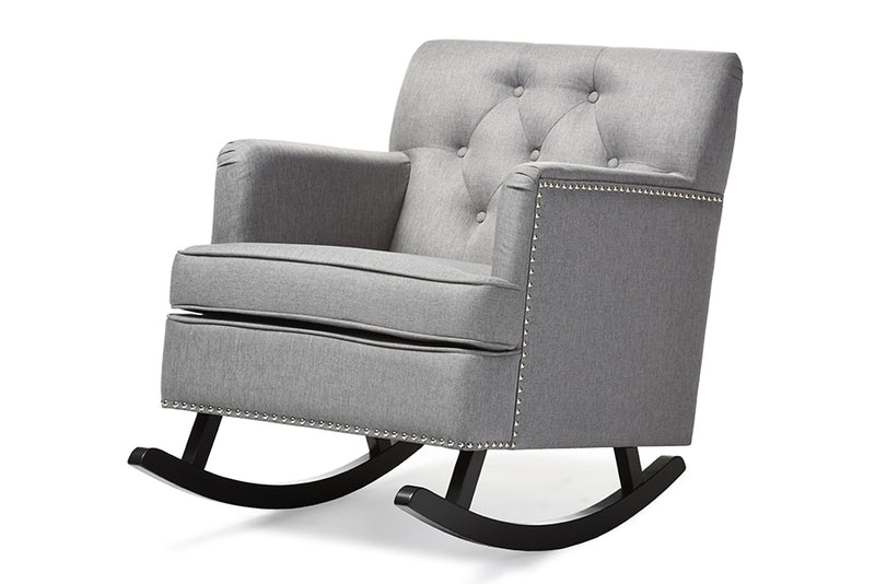 Bethany Rocking Chair Modern and Contemporary Grey Fabric Upholstered Button-tufted