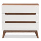 Calypso Mid-Century Modern 3-Drawer Storage Chest in White and Walnut for Stylish Organization and Home Décor