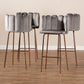 Kaelin Luxe Grey Velvet Bar Stool Set Glam 4-Piece Upholstered Design with Rose Gold Finish