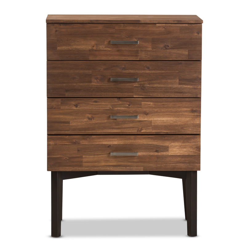 Selena Mid-Century Modern Chest - Brown Wood 4-Drawer Storage Unit for Bedroom or Living Room Furniture