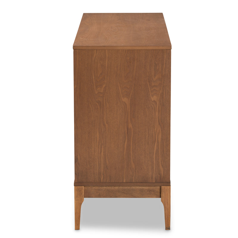 Ramiel Mid-Century Modern Dresser Ash Walnut Finished Wood and Rattan 6-Drawer Storage Solution for Stylish Bedrooms