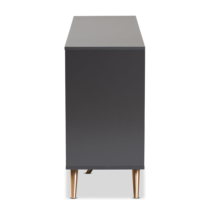 Kelson Sideboard Buffet - Modern Dark Grey and Gold Finished Wood 2-Door Storage Cabinet