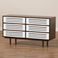 Meike Mid-Century Modern Dresser Two-Tone Walnut Brown and White 6-Drawer Storage Chest for Bedroom or Living Room