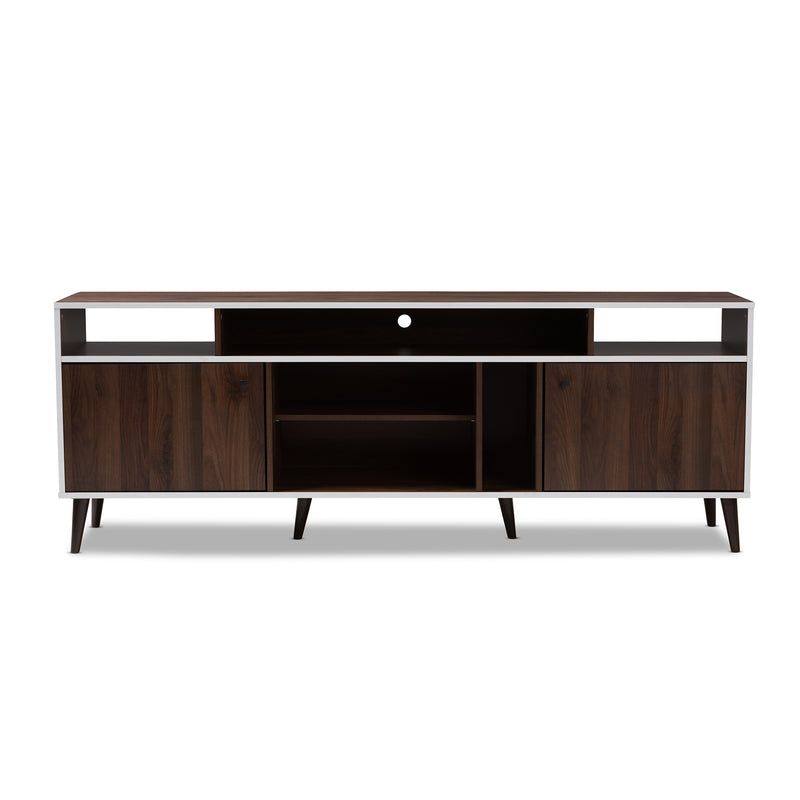 Marion Mid-Century Modern TV Stand in Brown and White with Storage and Stylish Design