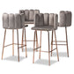 Kaelin Luxe Grey Velvet Bar Stool Set Glam 4-Piece Upholstered Design with Rose Gold Finish