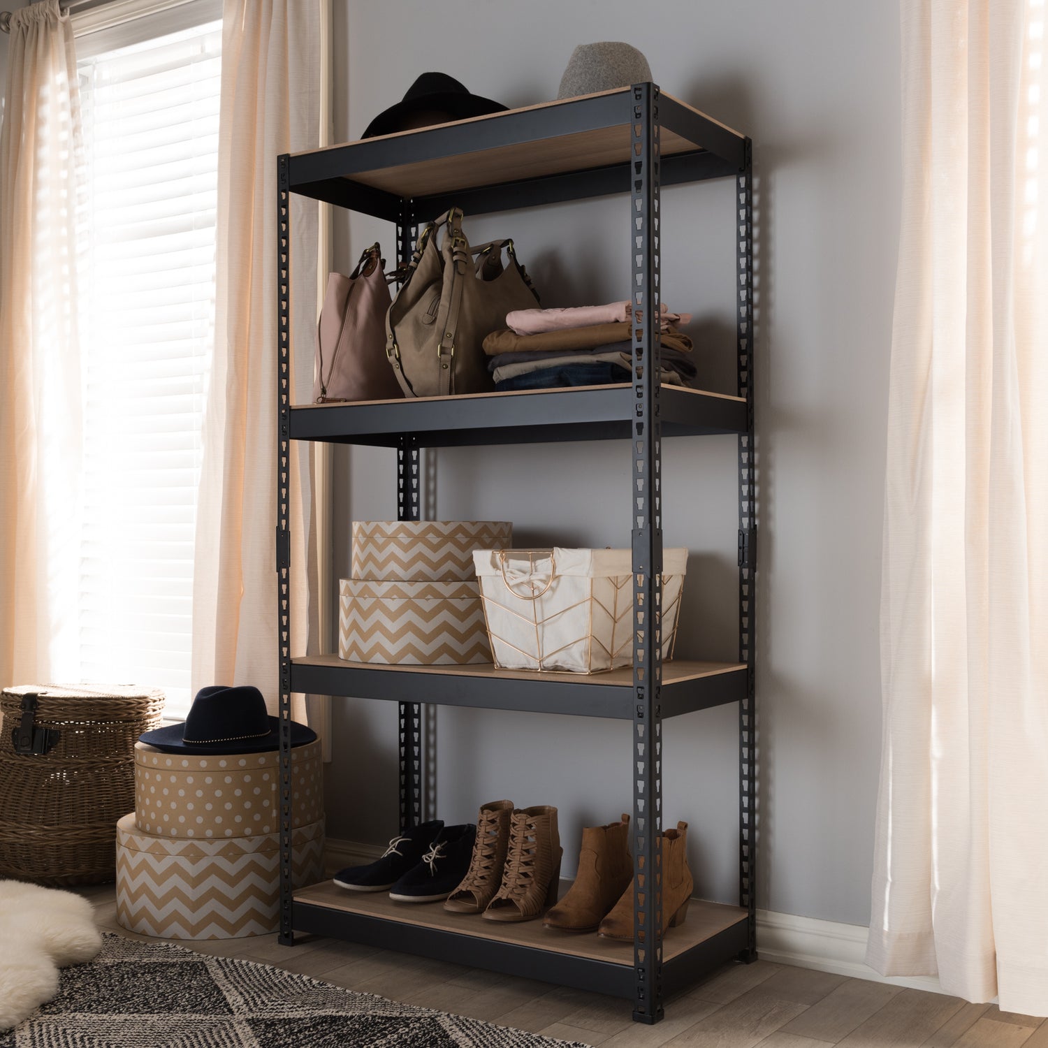 Cody Black Metal 4-Shelf Storage Rack - Versatile Shelving Unit for Home, Office, or Garage Organization