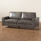 Rayan Loveseat Modern Grey Faux Leather Upholstered with Silver Finished Metal Frame for Stylish Living Room Seating