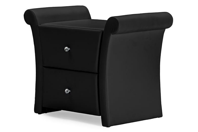 Victoria Nightstand - Matte Black PU Leather with 2 Storage Drawers