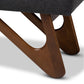 Rika Bench Mid-Century Modern Dark Grey Fabric Upholstered Walnut Brown Finished Boomerang