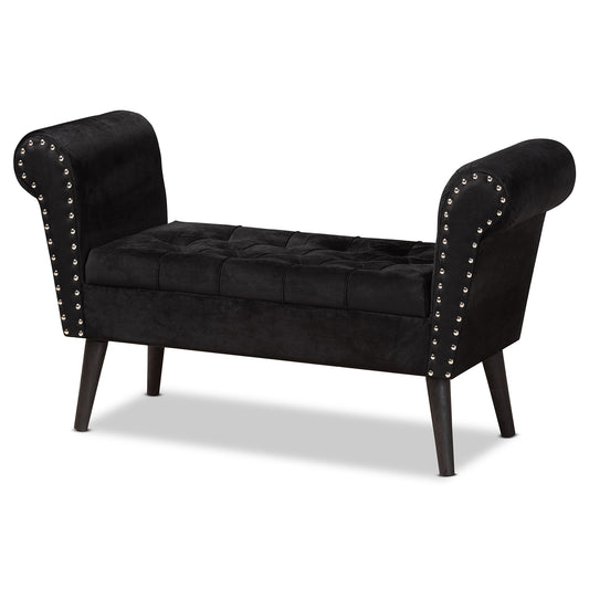 Hanayo Bench - Contemporary Glam Black Velvet Upholstered Seating with Black Wood Frame