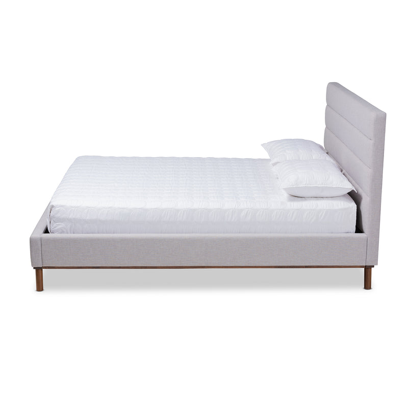 Erlend Platform Bed - Mid-Century Modern Greyish Beige Fabric Upholstered