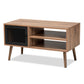 Yuna Coffee Table - Mid-Century Modern Design with Natural Brown Wood and Black Metal, Features 1-Door Storage Solution