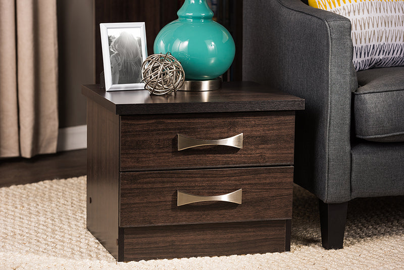 Colburn Nightstand - Modern and Contemporary 2-Drawer Dark Brown Finish Wood Storage Bedside Table