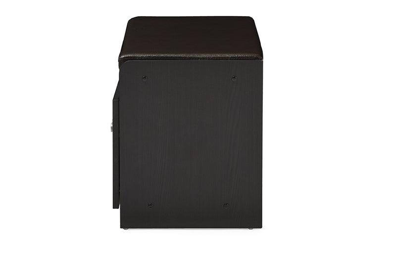 Margaret Shoe Cabinet Modern and Contemporary Dark Brown Wood 2-Door with Faux Leather Seating Bench