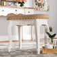 Gabrielle Vanity Ottoman Traditional French Country Style Upholstered in Sand Velvet with White-Finished Wood Frame