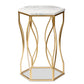 Kalena Modern Gold Metal End Table with Marble Top Contemporary Accent Furniture for Living Room or Bedroom