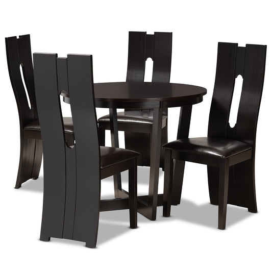 Sorley 5-Piece Dining Set Modern Dark Brown Faux Leather Chairs with Dark Brown Finished Wood Table