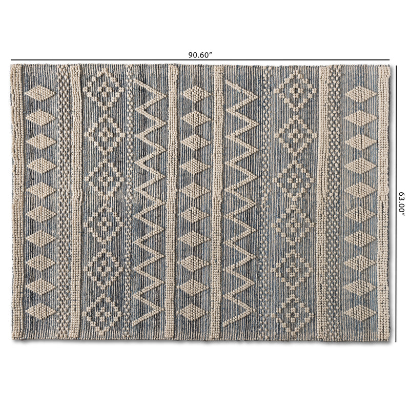 Callum Area Rug - Modern Handwoven Wool Blend in Ivory and Blue